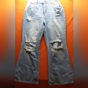 Almost Famous Light Blue Distressed Flare Jeans